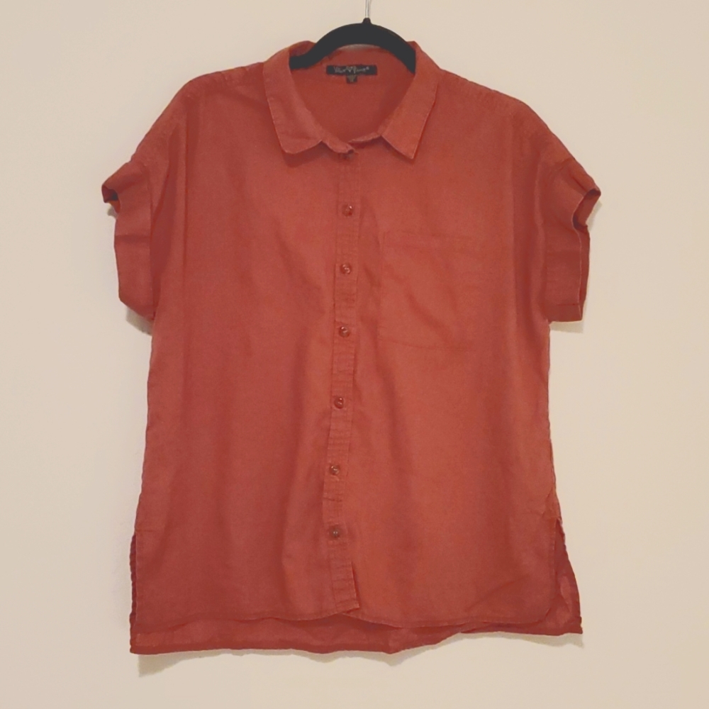 Linen cuffed sleeved relaxed fit top